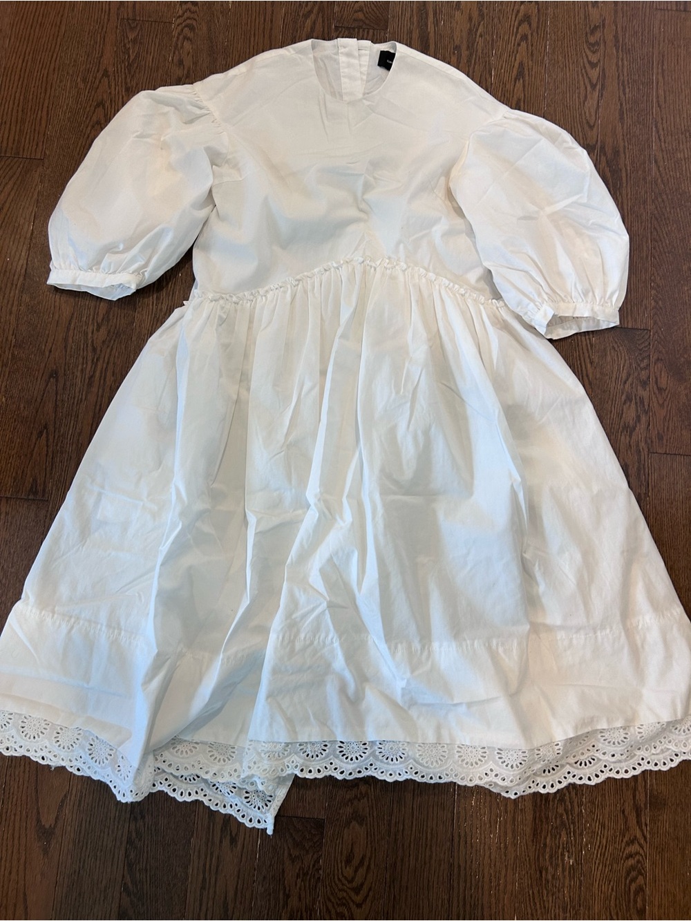 Simone Rocha White Puff Sleeve Eyelet Hem Dress